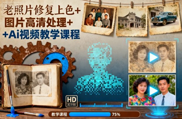 老照片修复上色+图片高清处理+Ai视频教学课程插图 老照片修复上色+图片高清处理+Ai视频教学课程插图