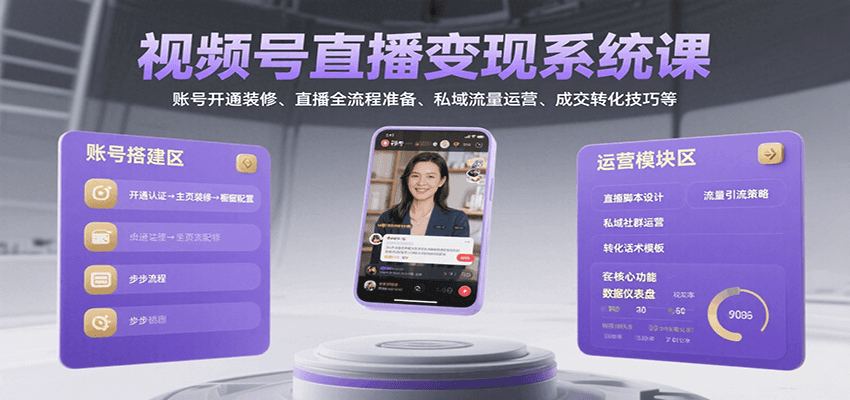 视频号直播变现系统课,账号开通装修、直播全流程准备、私域流量运营、成交转化技巧等插图 视频号直播变现系统课,账号开通装修、直播全流程准备、私域流量运营、成交转化技巧等插图