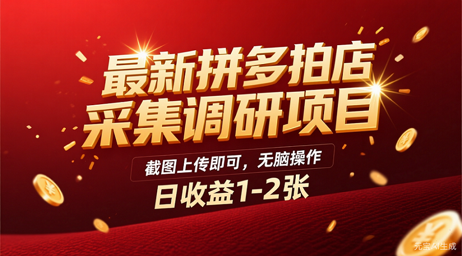 最新拼多多拍店采集调研项目,截图上传即可,无脑操作,日收益1-2张插图 最新拼多多拍店采集调研项目,截图上传即可,无脑操作,日收益1-2张插图