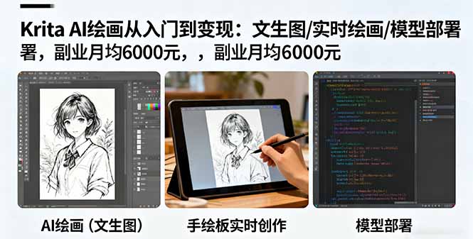 (16222期)Krita AI绘画从入门到变现:文生图/实时绘画/模型部署,副业月均6000元插图 (16222期)Krita AI绘画从入门到变现:文生图/实时绘画/模型部署,副业月均6000元插图