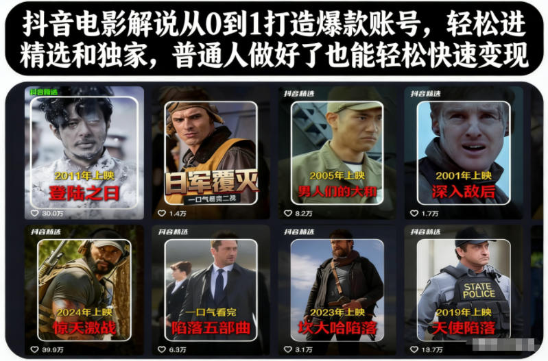 抖音电影解说从0到1打造爆款账号,轻松进精选和独家,普通人做好了也能轻松快速变现插图 抖音电影解说从0到1打造爆款账号,轻松进精选和独家,普通人做好了也能轻松快速变现插图