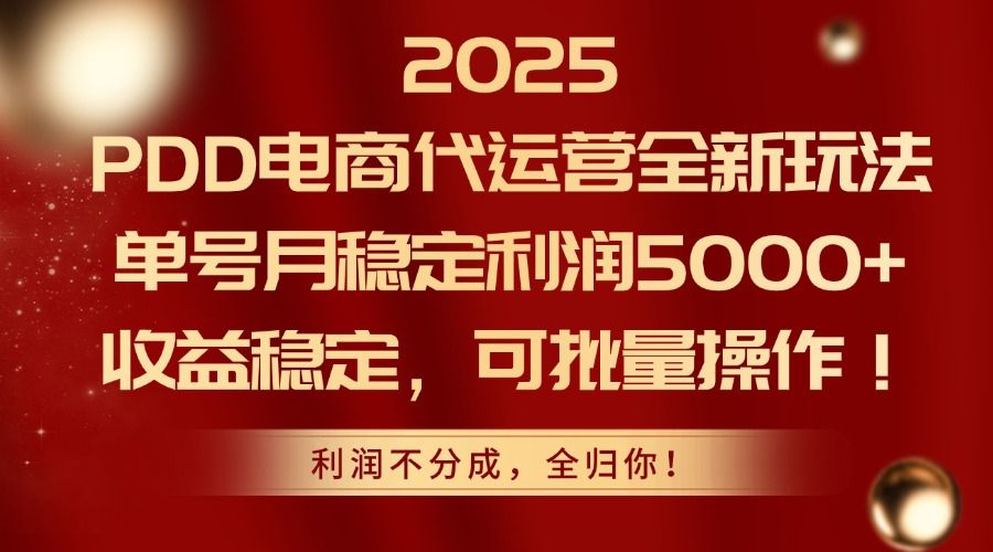 2025 PDD电商代运营全新玩法，单号月稳定利润5000+，收益稳定，可批量操作！插图