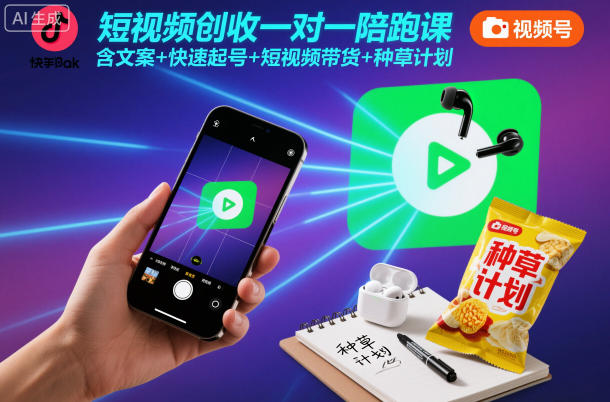 短视频创收一对一陪跑课，含文案+快速起号+短视频带货+种草计划插图