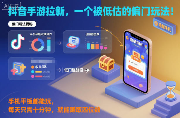 抖音手游拉新，一个被低估的偏门玩法！手机平板都能玩，每天只需十分钟，就能賺取四位数【揭秘】插图