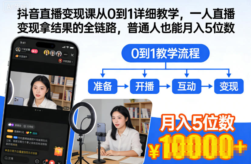 抖音直播变现课从0到1详细教学，一人直播变现拿结果的全链路，普通人也能月入5位数插图