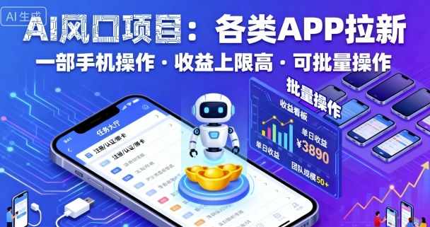 AI风口项目，各类APP拉新，一部手机就可以操作，收益上限高，可批量操作插图