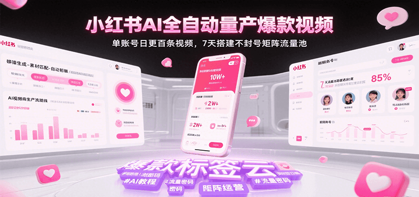 小红书AI全自动量产爆款视频,单账号日更百条视频,7天搭建不封号矩阵流量池(更新)插图 小红书AI全自动量产爆款视频,单账号日更百条视频,7天搭建不封号矩阵流量池(更新)插图