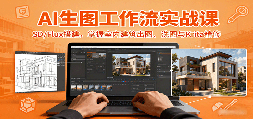 AI生图工作流实战课:SD/Flux搭建,掌握室内建筑出图、洗图与Krita精修插图 AI生图工作流实战课:SD/Flux搭建,掌握室内建筑出图、洗图与Krita精修插图