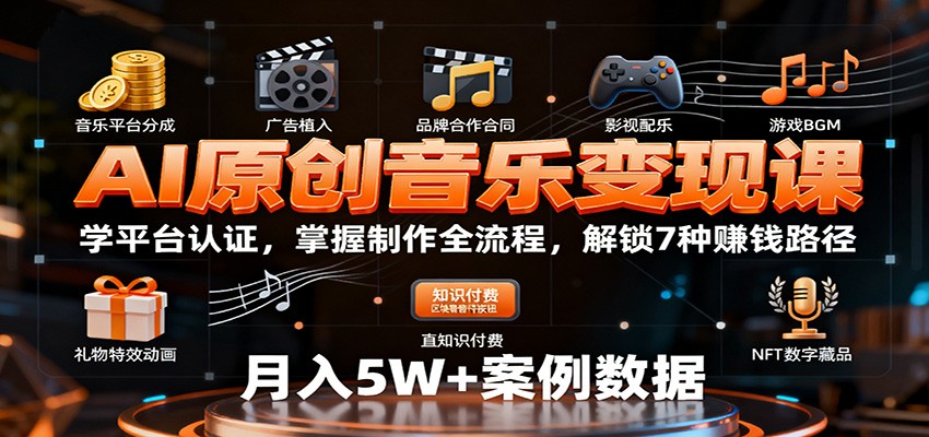 AI原创音乐变现课:学平台认证,掌握制作全流程,解锁7种赚钱路径插图 AI原创音乐变现课:学平台认证,掌握制作全流程,解锁7种赚钱路径插图