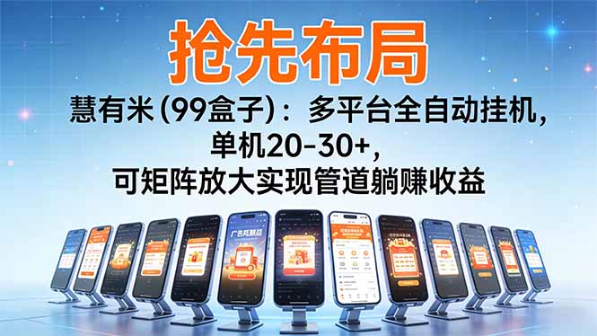 （16757期）【抢先布局】慧有米（99盒子）：多平台全自动挂机，单机20-30+，可矩阵放大实现管道躺赚收益插图