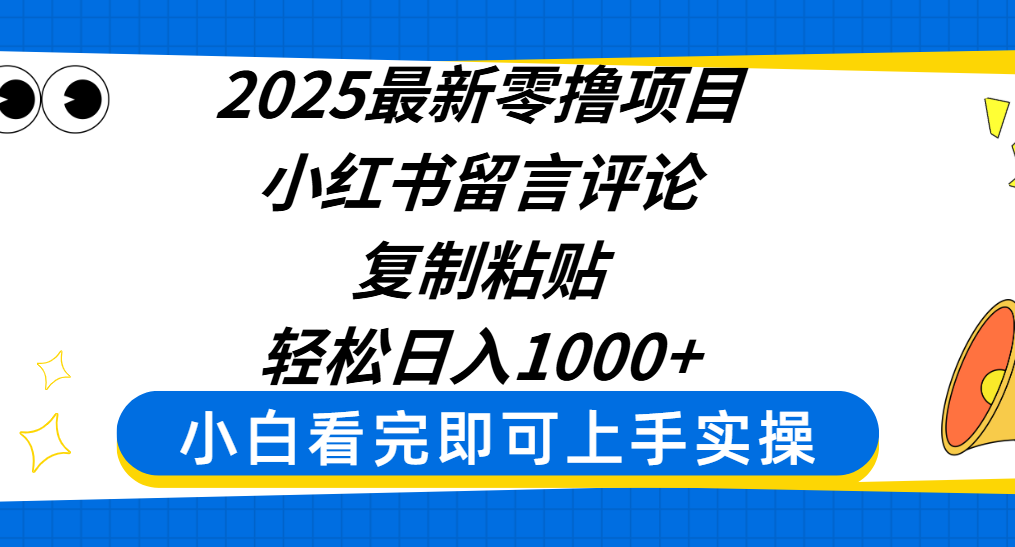 2025最新零撸项目，小红书留言评论，复制粘贴即可赚钱，轻松日入1000+插图