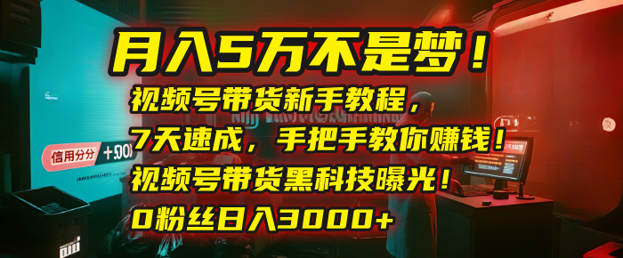 月入5万不是梦！视频号带货新手教程，7天速成，手把手教你赚钱！视频号带货黑科技曝光！0粉丝日入3000+插图