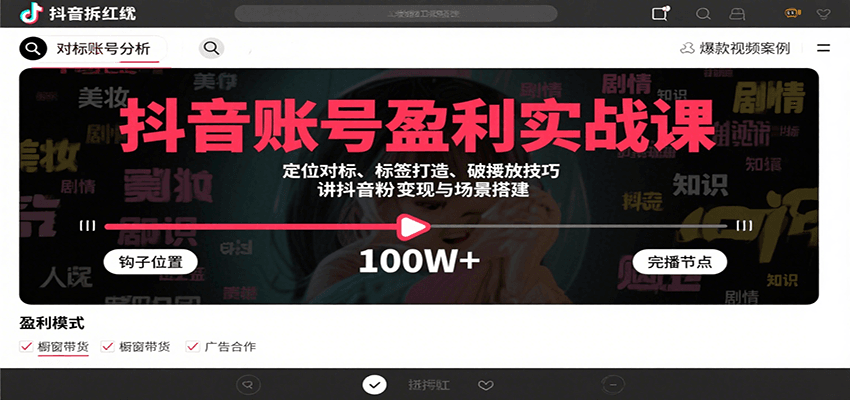 抖音账号盈利实战课,定位对标、标签打造、破播放技巧,讲涨粉变现与场景搭建插图 抖音账号盈利实战课,定位对标、标签打造、破播放技巧,讲涨粉变现与场景搭建插图