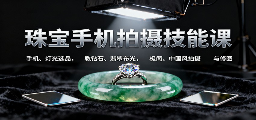 珠宝手机拍摄技能课:手机、 灯光选品，教钻石、翡翠布光，极简、中国风拍摄与修图插图