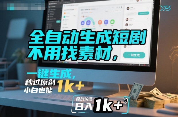 全自动生成短剧，不用找素材，不用剪辑，一键生成，秒过原创，小白也能轻松日入1k+【揭秘】插图