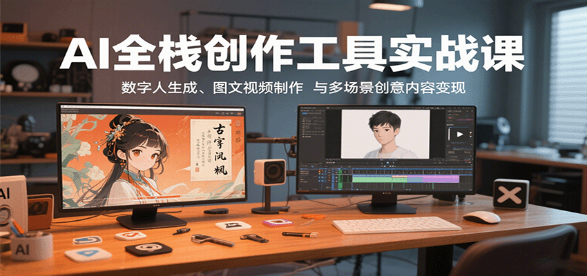 AI全栈创作工具实战课:数字人生成、图文视频制作与多场景创意内容变现插图 AI全栈创作工具实战课:数字人生成、图文视频制作与多场景创意内容变现插图